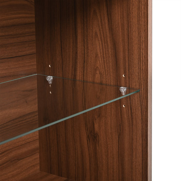 English Elm Closet Elegant walk-in island with glass display top, 6 drawers and open shelves for organized storage Walnut 39.76 L x 17.32 W x 12.2 H N733S304513D