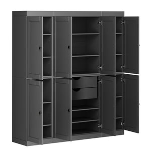 72 Inch Solid Wood Tall Pantry Cabinet with Eight Drawers for Kitchen Organization