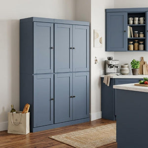 72 Inch Solid Wood Pantry Cabinet French Blue Finish Two Drawer Kitchen Storage Unit