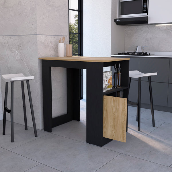 English Elm Kitchen Wynne Island Black/Natural Oak — Compact 36.2" Top, Push-to-Open Cabinet & Open Shelves for Smart Storage and Dining B092P243273