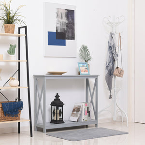 English Elm HOMCOM Elegant 2-Tier Console Table with Lower Shelf and X Frame, Space-Saving Entryway Accent Table Grey W2225P217207