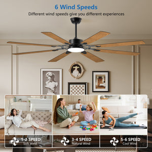 English Elm 72-Inch Modern 8-Blade Ceiling Fan with Quiet Reversible DC Motor, LED Light, Indoor/Outdoor Black W1340P346389