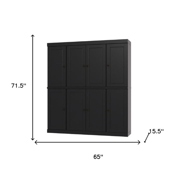 72 Inch Tall Black Solid Wood Pantry Cabinet with Adjustable Shelving for Kitchen Storage