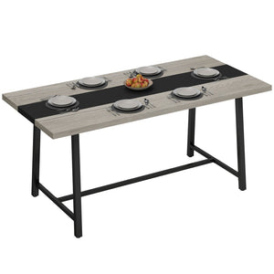 English Elm Long Industrial Dining Table Rustic Wood Grain Top Matte Black Steel Legs Seats Eight T3971P429454