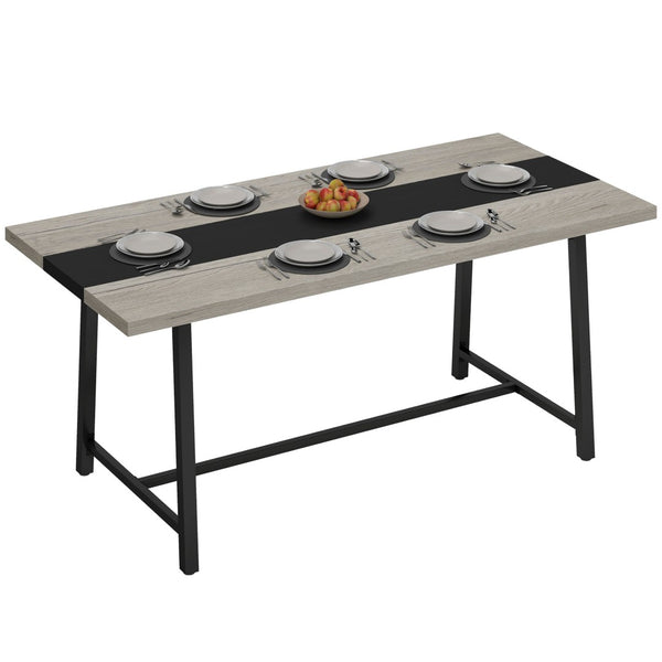 English Elm Long Industrial Dining Table Rustic Wood Grain Top Matte Black Steel Legs Seats Eight T3971P429454