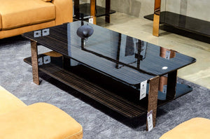 VIG Furniture Leroy Ebony High-Gloss Coffee Table With Rosegold Stainless Legs, Rectangular Modern Centerpiece VGHB280D-EBN