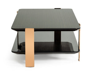 VIG Furniture Leroy Ebony High-Gloss Coffee Table With Rosegold Stainless Legs, Rectangular Modern Centerpiece VGHB280D-EBN