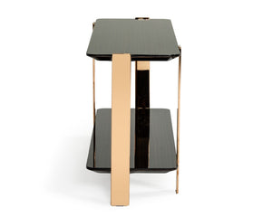 VIG Furniture Leroy Two-Tier Console Table In High-Gloss Ebony With Rose Gold Stainless Legs, Curved Corners (W55") VGHB280X-EBN