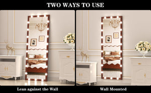 English Elm Hollywood Full Length LED Mirror with 22 Bulbs, 3 Color & Brightness Modes, Walnut Frame, Touch Control W708P297645