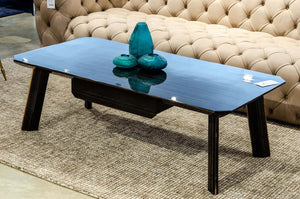 VIG Furniture Chadwick High-Gloss Ebony Coffee Table With Rosegold Stainless Trim, Drawer Storage, Modern Centerpiece VGHB297D-EBN