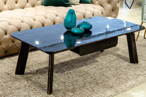 VIG Furniture Chadwick High-Gloss Ebony Coffee Table With Rosegold Stainless Trim, Drawer Storage, Modern Centerpiece VGHB297D-EBN