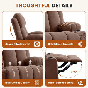 English Elm Swivel Rocker Recliner with Massage Heat and Usb Port for Living Room Comfort W1521P461085
