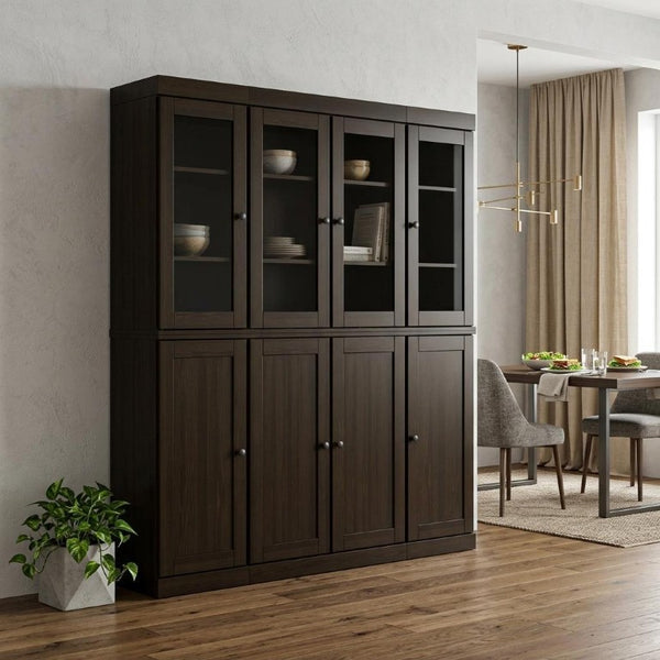 72 Inch Solid Wood Pantry Cabinet with 8 Shelves for Kitchen or Utility Storage