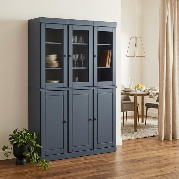 72 Inch Solid Wood Pantry Cabinet with Two Drawers French Blue Kitchen Storage