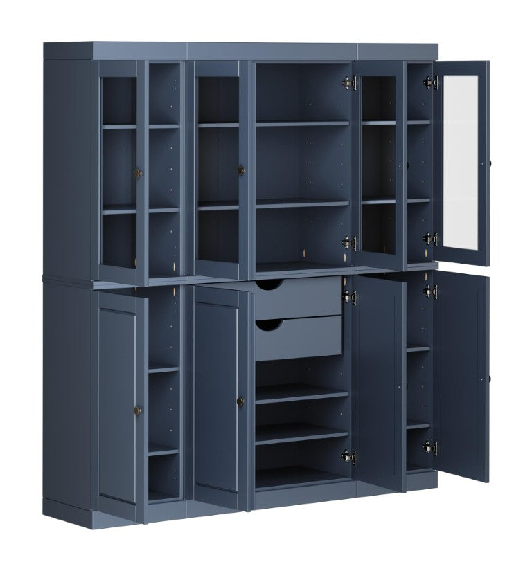 HomeRoots 72 Inch Solid Wood Pantry Cabinet with Two Drawers French Blue Kitchen Storage 748911