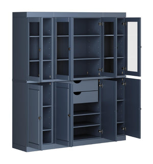 72 Inch Solid Wood Pantry Cabinet with Two Drawers French Blue Kitchen Storage