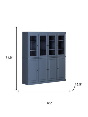 72 Inch Solid Wood Pantry Cabinet with Two Drawers French Blue Kitchen Storage