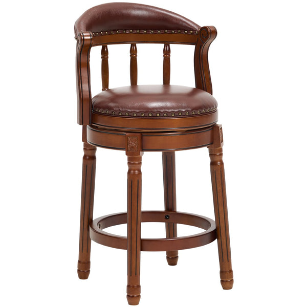 English Elm Seat 26.5" Cowtop Leather Swivel Bar Stool - Wooden Chair With Back For Home, Kitchen & Pub Use W2195P331495-GIGA