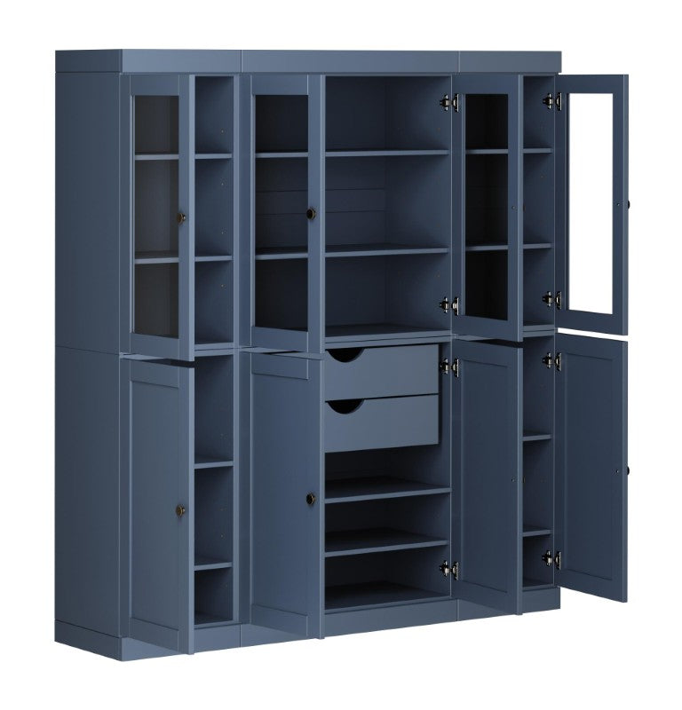 72 Inch Solid Wood French Blue Pantry Cabinet with Two Drawers for Kitchen Storage