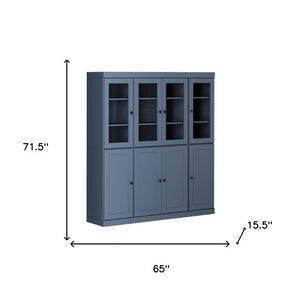 72 Inch Solid Wood French Blue Pantry Cabinet with Two Drawers for Kitchen Storage