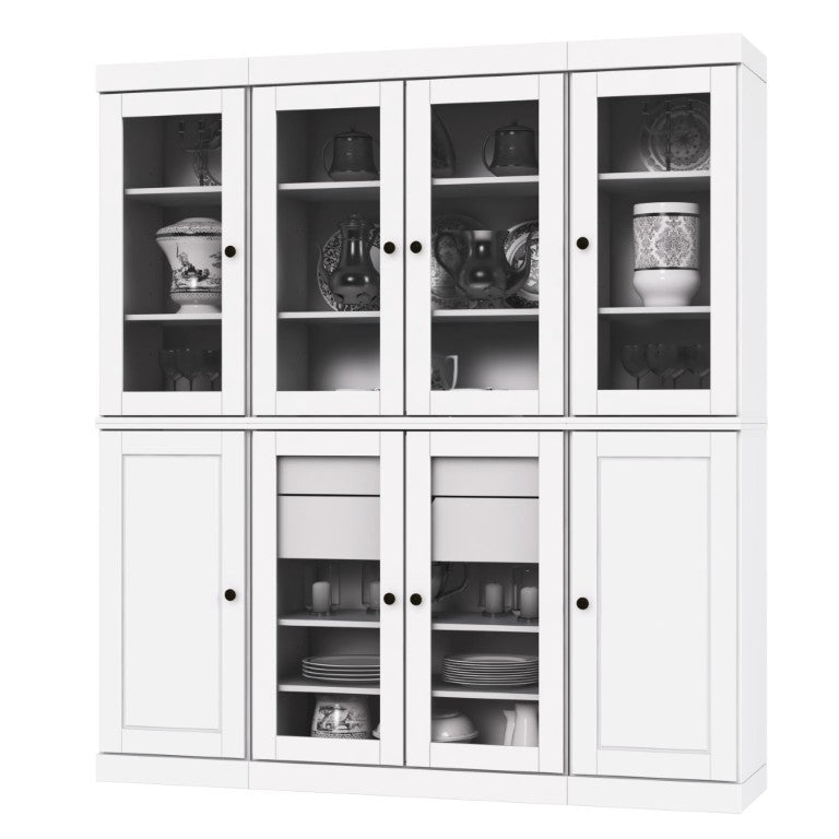 HomeRoots 72 Inch Solid White Wood Pantry Cabinet with Eight Two Drawer Storage Compartments 748996