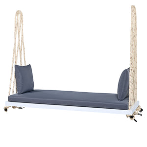 English Elm TOPMAX Acacia Wood Patio Swing Chair with Cushion & Pillows, 63" Comfortable Seat, 400lb Capacity White N717P210136K