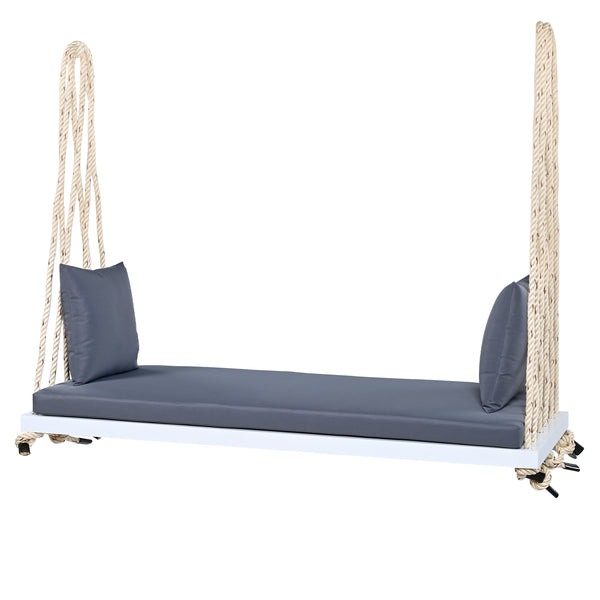 English Elm TOPMAX Acacia Wood Patio Swing Chair with Cushion & Pillows, 63" Comfortable Seat, 400lb Capacity White N717P210136K