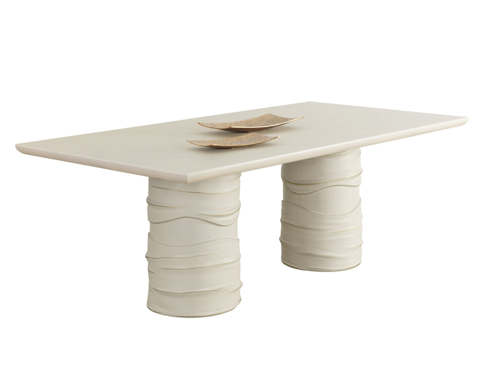 Sunpan Alanya Dining Table - Opulent Cream Concrete Design with Hand Painted Brass Accents for Elegance Rectangular - 84W x 44D x 30H
