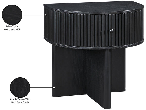 Meridian Furniture Cortland Fluted Acacia Wood Nightstand Mid-century Modern Bedside with Drawer and Storage Black 748Black-NS