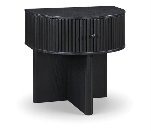 Meridian Furniture Cortland Fluted Acacia Wood Nightstand Mid-century Modern Bedside with Drawer and Storage Black 748Black-NS