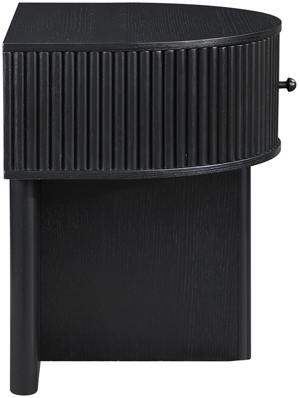 Meridian Furniture Cortland Fluted Acacia Wood Nightstand Mid-century Modern Bedside with Drawer and Storage Black 748Black-NS
