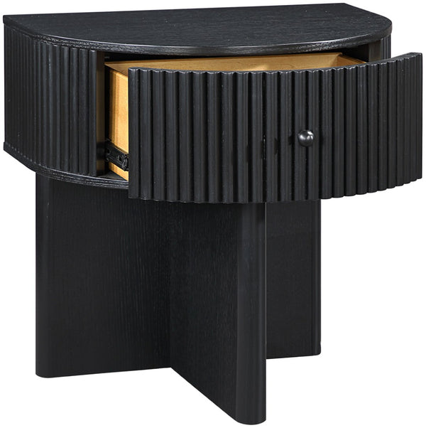 Meridian Furniture Cortland Fluted Acacia Wood Nightstand Mid-century Modern Bedside with Drawer and Storage Black 748Black-NS