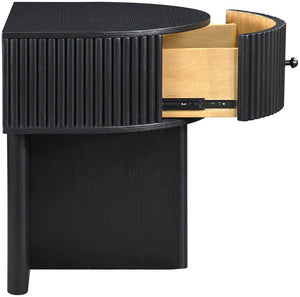 Meridian Furniture Cortland Fluted Acacia Wood Nightstand Mid-century Modern Bedside with Drawer and Storage Black 748Black-NS