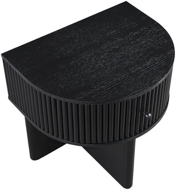 Meridian Furniture Cortland Fluted Acacia Wood Nightstand Mid-century Modern Bedside with Drawer and Storage Black 748Black-NS
