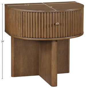 Meridian Furniture Cortland Fluted Acacia Wood Nightstand Mid-century Modern Bedside with Drawer and Storage Brown 748Brown-NS