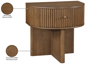 Meridian Furniture Cortland Fluted Acacia Wood Nightstand Mid-century Modern Bedside with Drawer and Storage Brown 748Brown-NS