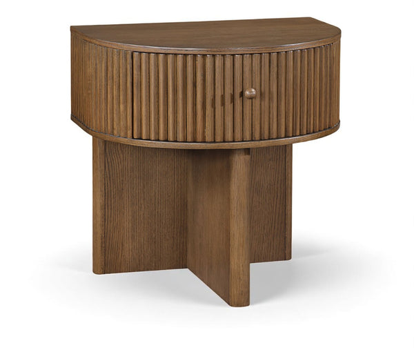 Meridian Furniture Cortland Fluted Acacia Wood Nightstand Mid-century Modern Bedside with Drawer and Storage Brown 748Brown-NS