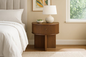 Meridian Furniture Cortland Fluted Acacia Wood Nightstand Mid-century Modern Bedside with Drawer and Storage Brown 748Brown-NS