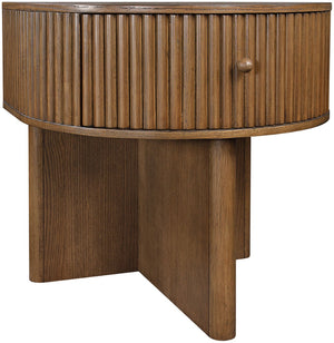 Meridian Furniture Cortland Fluted Acacia Wood Nightstand Mid-century Modern Bedside with Drawer and Storage Brown 748Brown-NS