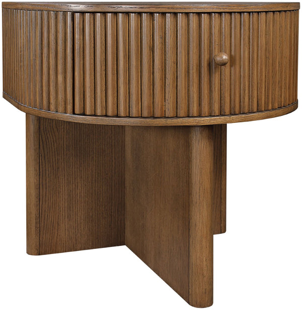 Meridian Furniture Cortland Fluted Acacia Wood Nightstand Mid-century Modern Bedside with Drawer and Storage Brown 748Brown-NS