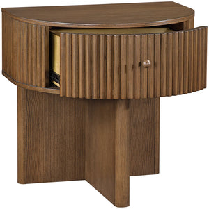 Meridian Furniture Cortland Fluted Acacia Wood Nightstand Mid-century Modern Bedside with Drawer and Storage Brown 748Brown-NS