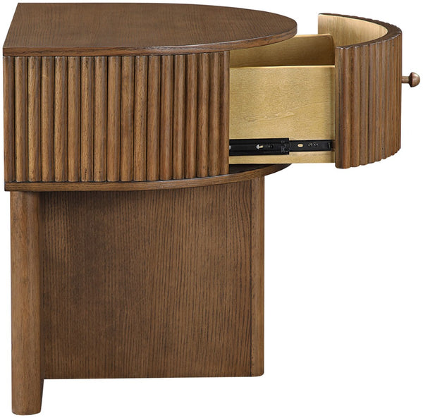 Meridian Furniture Cortland Fluted Acacia Wood Nightstand Mid-century Modern Bedside with Drawer and Storage Brown 748Brown-NS