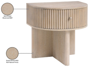 Meridian Furniture Cortland Fluted Acacia Wood Nightstand Mid-century Modern Bedside with Drawer and Storage Natural 748Oak-NS