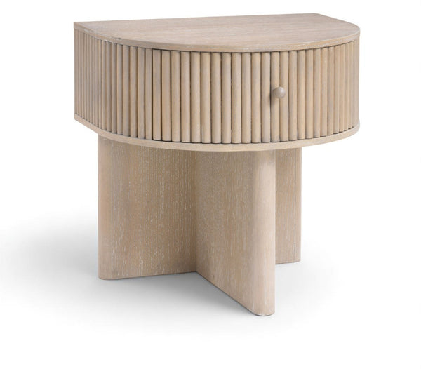 Meridian Furniture Cortland Fluted Acacia Wood Nightstand Mid-century Modern Bedside with Drawer and Storage Natural 748Oak-NS