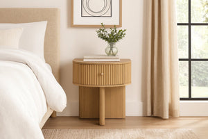 Meridian Furniture Cortland Fluted Acacia Wood Nightstand Mid-century Modern Bedside with Drawer and Storage Natural 748Oak-NS