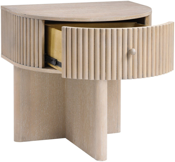 Meridian Furniture Cortland Fluted Acacia Wood Nightstand Mid-century Modern Bedside with Drawer and Storage Natural 748Oak-NS