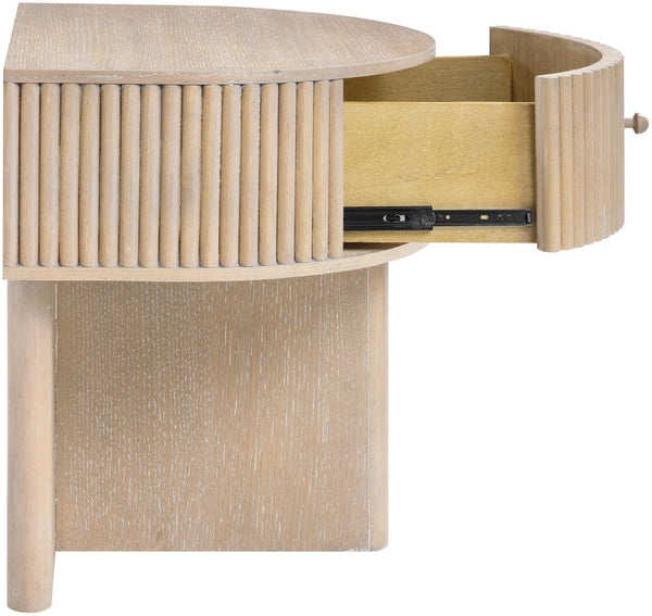 Meridian Furniture Cortland Fluted Acacia Wood Nightstand Mid-century Modern Bedside with Drawer and Storage Natural 748Oak-NS