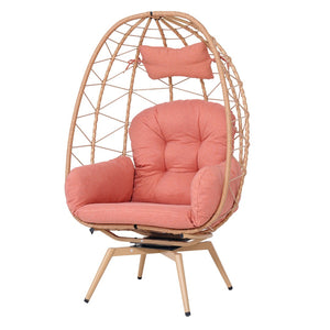 English Elm Oversized Swivel Rattan Egg Chair with Plush Cushions for Patio or Indoor Lounging T5880P501005