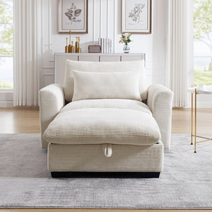 English Elm Beige Modular Corduroy Sofa Couch With Storage Ottoman - Versatile Deep Seating For Modern Spaces W714S00636