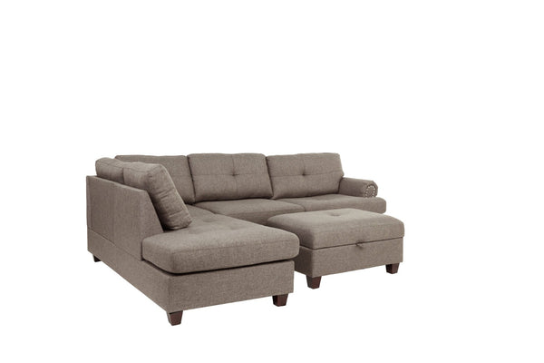 English Elm Contemporary Three Piece Sectional Sofa Set with Nailhead Trim and Storage Ottoman B011S01053